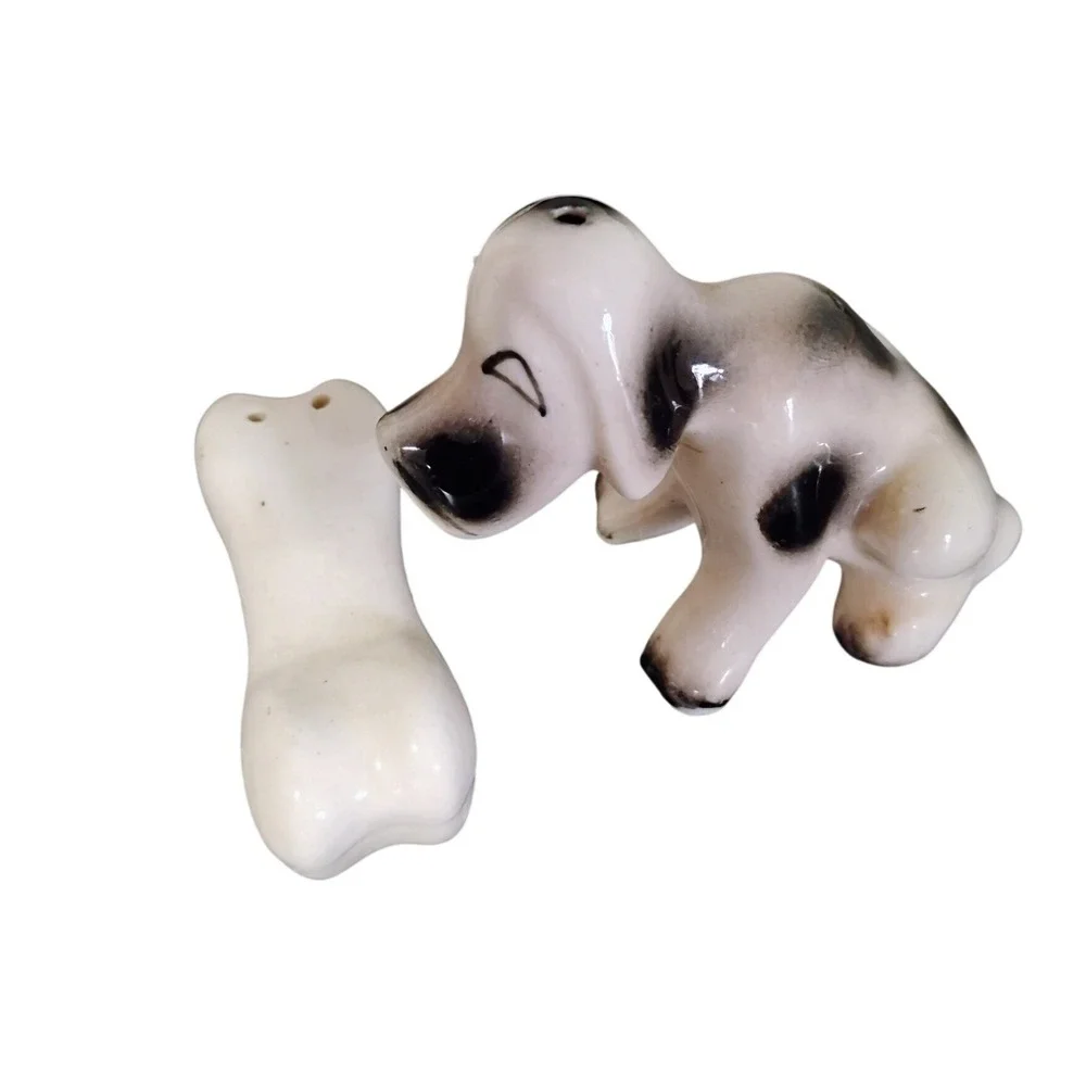 Vintage Japan Dog Salt & Pepper Shakers‎ Bone Stoppers Mid Century Ceramic